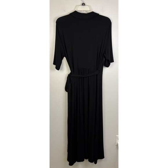 QUINCE Tencel Jersey Midi True Wrap Dress Women XL Black Short Sleeve Minimal - Picture 4 of 12